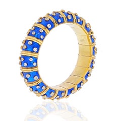 Tiffany & Co. Schlumberger 18 Karat Gold Blau Emaille 5,6 Karat Diamant-Armreif