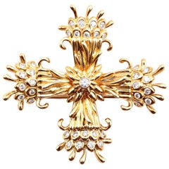 Tiffany & Co. Schlumberger 18 Karat Gold Diamond Maltese Cross Clip-Brooch/Pen