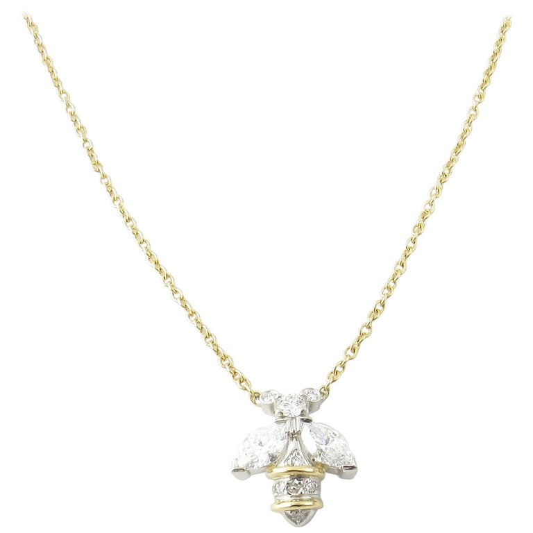 Tiffany Schlumberger 18 Karat Gold Platinum Diamond Bee Pendant  Necklace