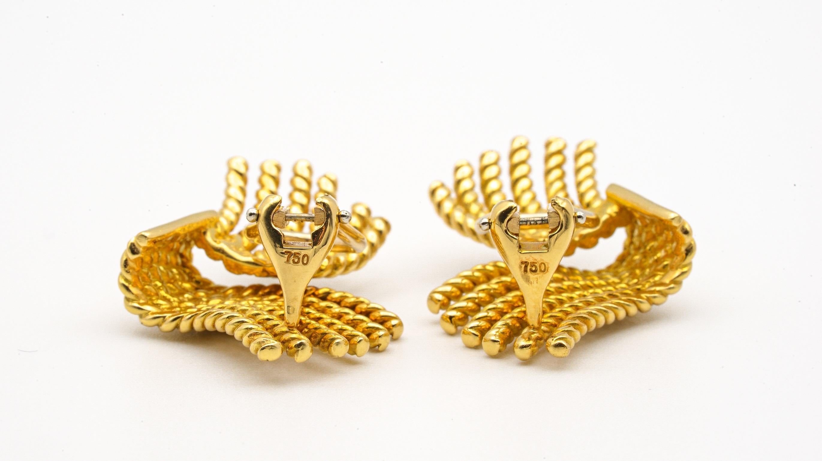 Women's or Men's Tiffany & Co. Schlumberger 18 Karat Gold Rope Earrings, circa 1970s
