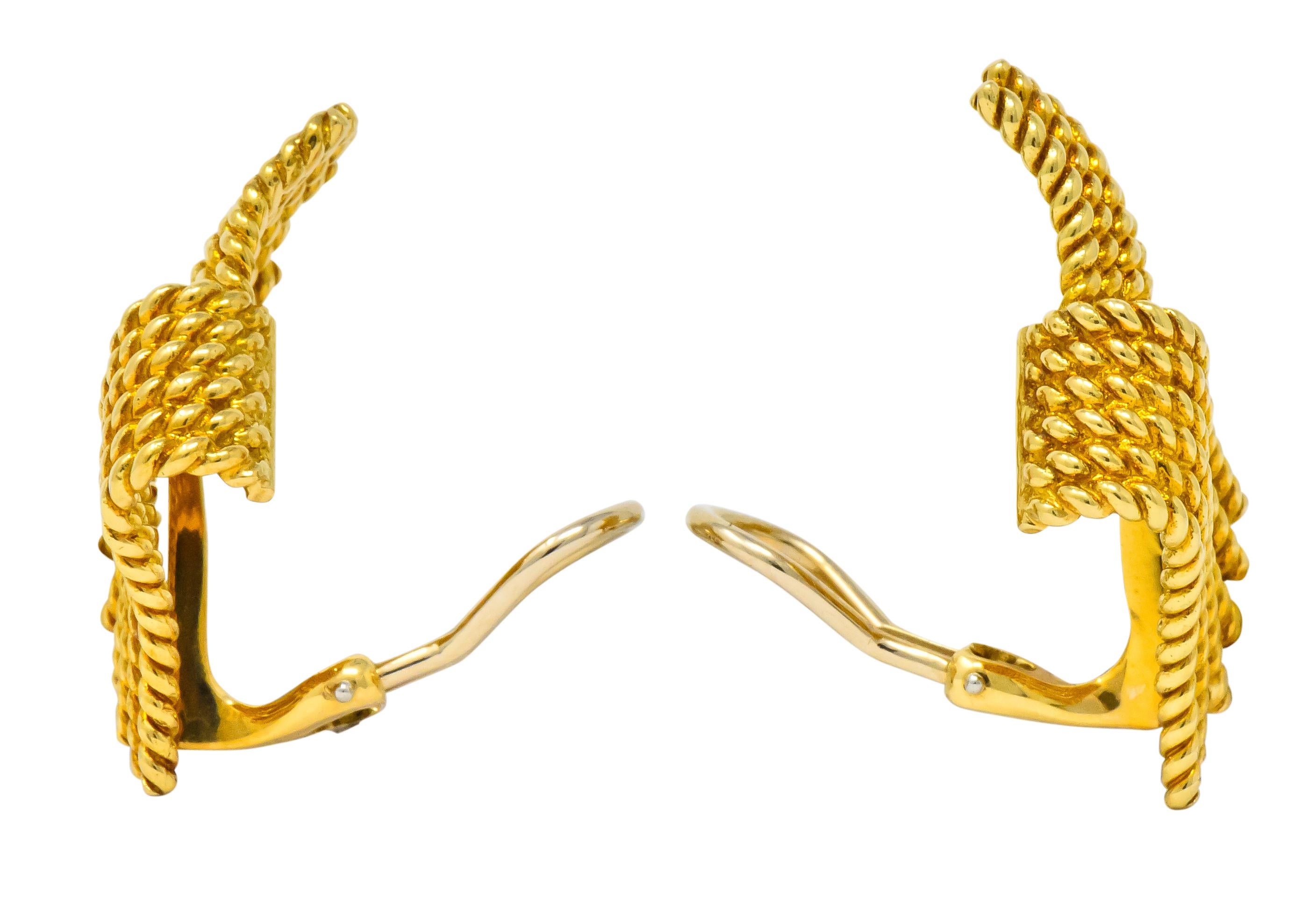 Modernist Tiffany & Co. Schlumberger 18 Karat Gold Strand Ear-Clip Earrings