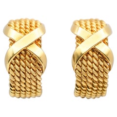 Tiffany & Co Schlumberger 18 Karat Gold "X" Half-Hoop Ear Clips