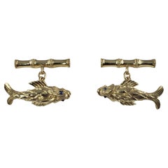 Tiffany & Co. Schlumberger 18 Karat Yellow Gold and Sapphire Koi Fish Cufflinks