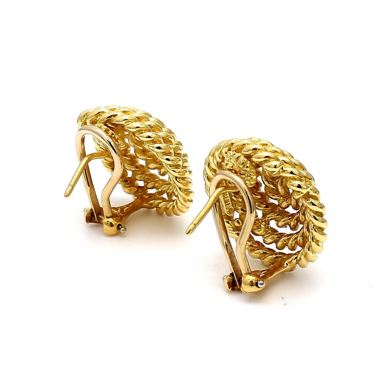 Tiffany & Co. Orecchini a spirale a clip in corda d'oro giallo 18 kt. In condizioni buone in vendita a New York, NY