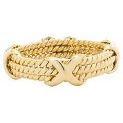 Tiffany & Co. Schlumberger 18 Karat Yellow Gold X Motif Three Row Ring