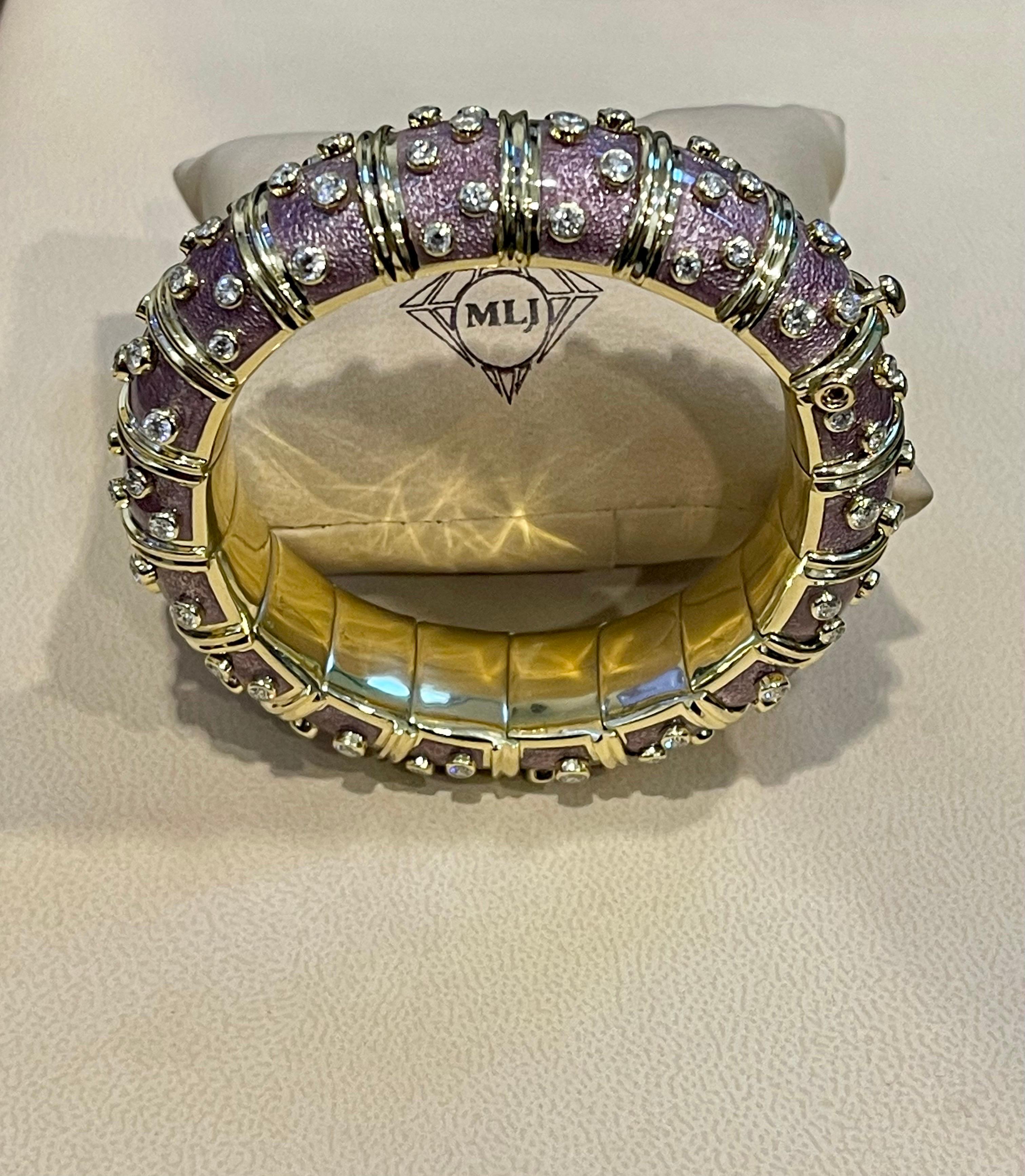 Tiffany & Co. Schlumberger 18 Kt Gold Lavender Enamel 5.96 Ct Diamond Bangle For Sale 5