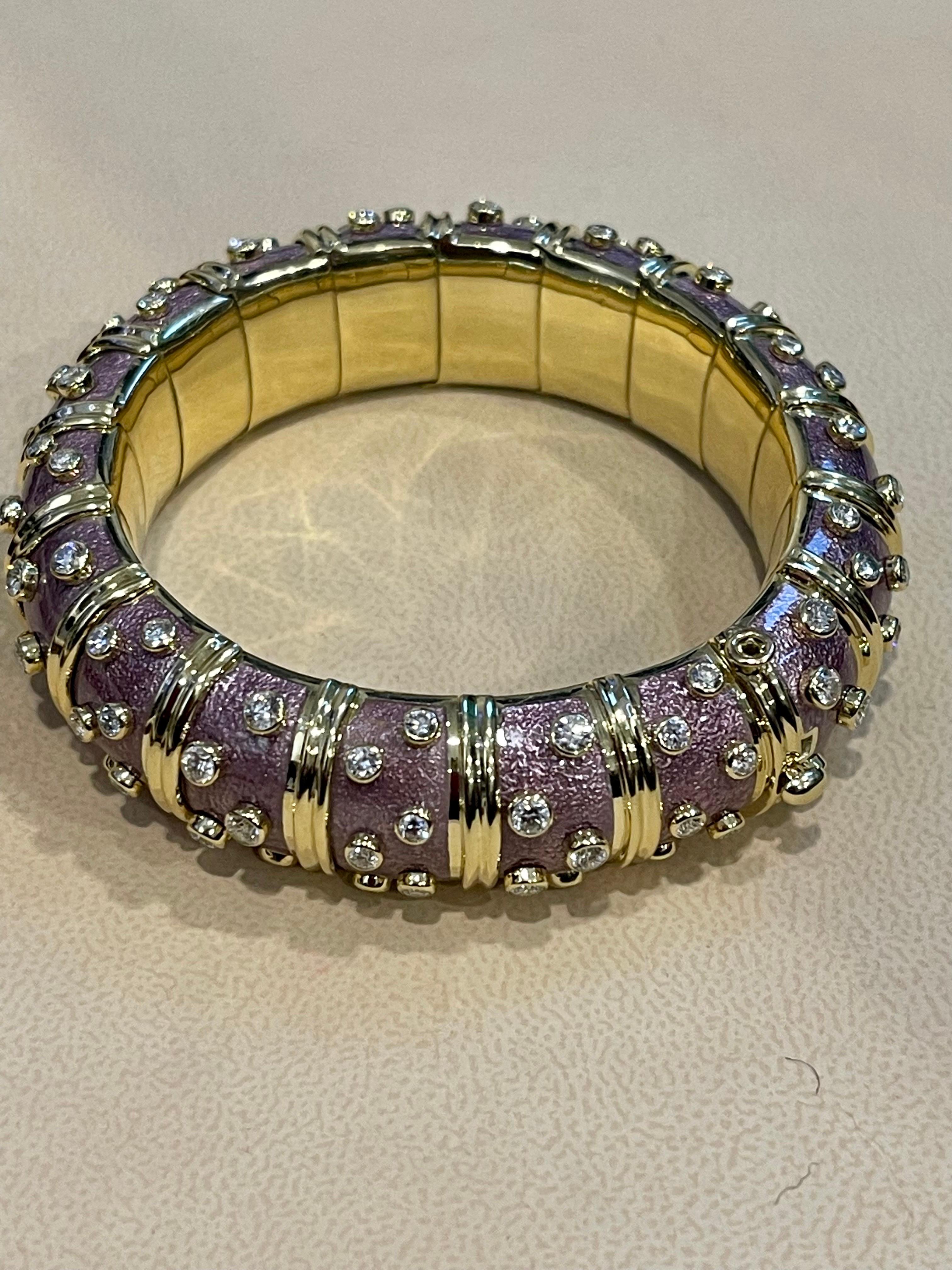 Tiffany & Co. Schlumberger 18 Kt Gold Lavender Enamel 5.96 Ct Diamond Bangle For Sale 8