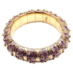 Tiffany & Co. Schlumberger 18 Kt Gold Lavender Enamel 5.96 Ct Diamond Bangle