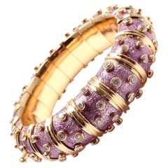 Tiffany & Co. Schlumberger 18 Kt Gold Lavender Enamel 5.96 Ct Diamond Bangle