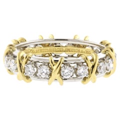 Tiffany & Co. Schlumberger 18-Stone Diamond Platinum and Gold X-Ring