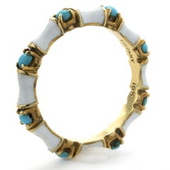 Tiffany & Co. Schlumberger 18 Yellow Gold Bamboo, White Enamel, Turquoise Band