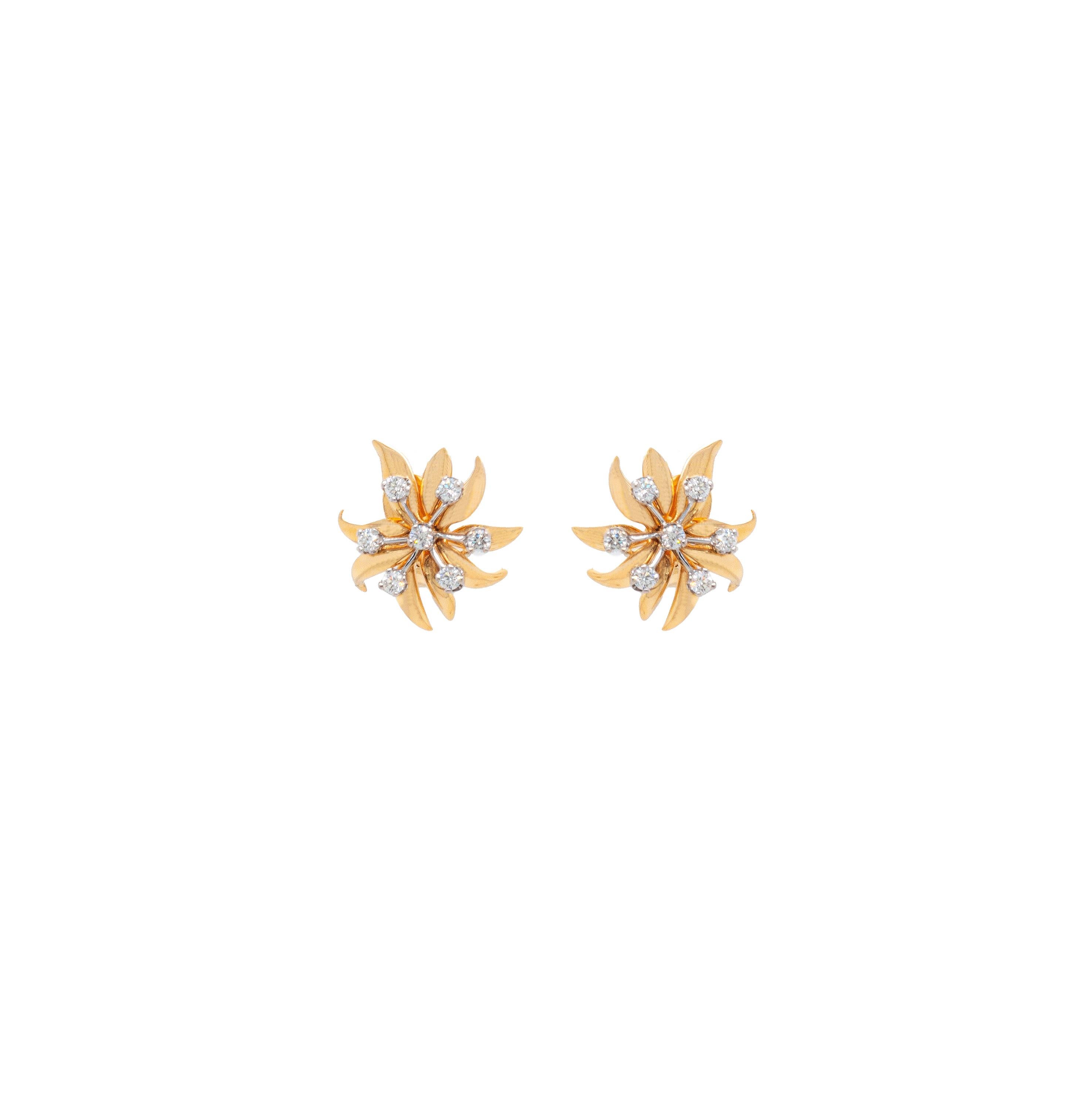 Modern Tiffany & Co. Schlumberger 18ct Yellow Gold, Platinum & Diamond Flame Ear Clips