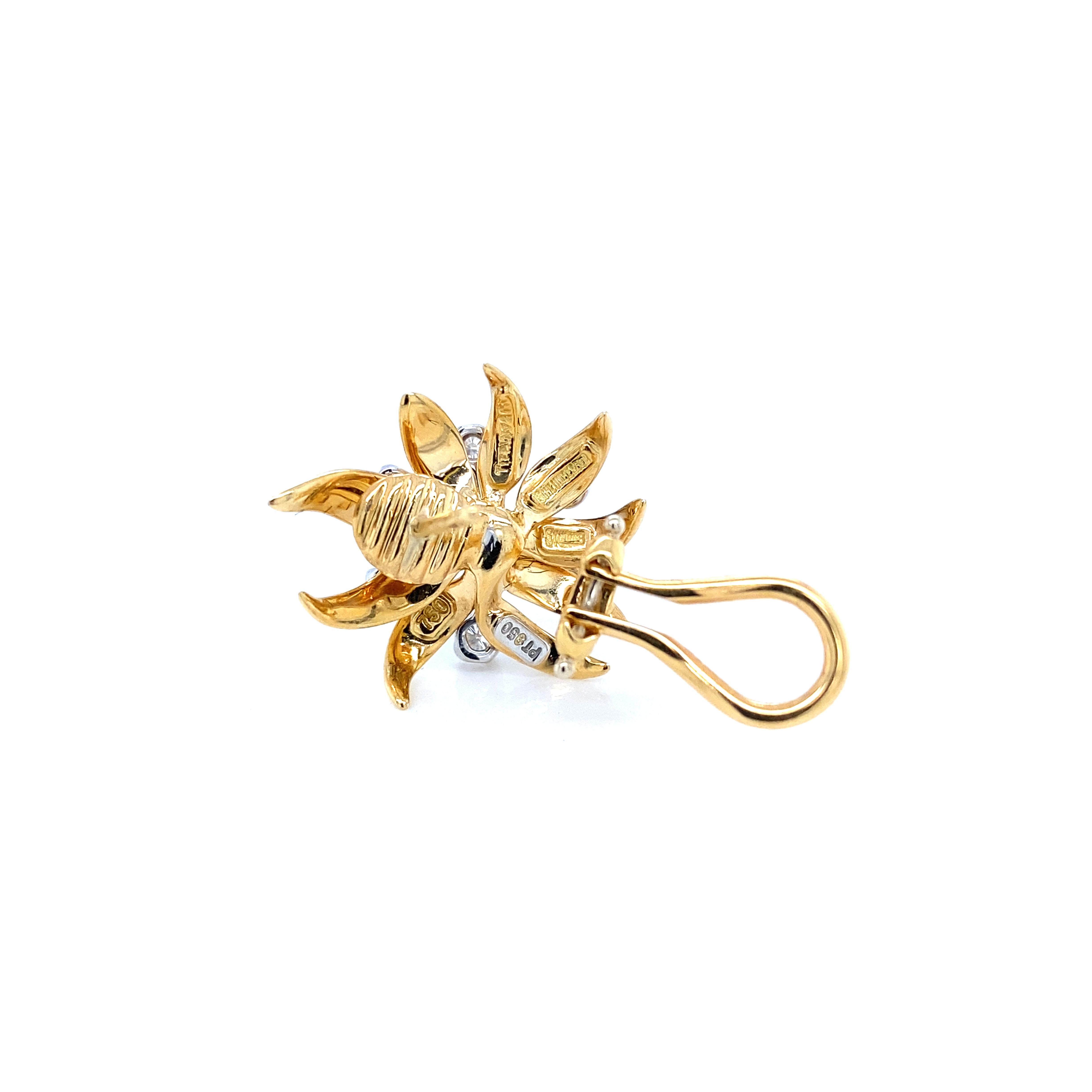 Women's Tiffany & Co. Schlumberger 18ct Yellow Gold, Platinum & Diamond Flame Ear Clips