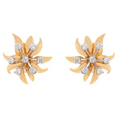 Tiffany & Co. Clip per orecchie a fiamma Schlumberger in oro giallo 18 ct, platino e diamanti