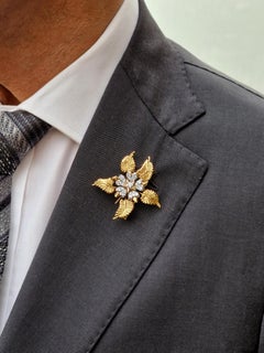 Tiffany & Co. Schlumberger 18ct yellow gold, platinum & diamond leaf brooch