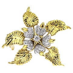 Tiffany & Co. Schlumberger 18ct yellow gold, platinum & diamond leaf brooch
