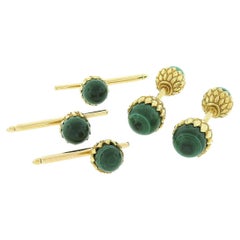 Tiffany & Co. Schlumberger 18k Gold Acorn Malachite Cuff Links & Button Stud Set