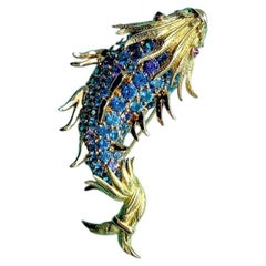 Tiffany & Co. Schlumberger 18k Gold and Platinum Sapphire "Fish" Brooch
