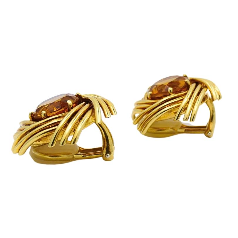 Round Cut Tiffany & Co. Schlumberger 18k Gold Citrine Pinwheel Earrings