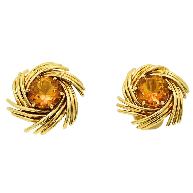 Tiffany & Co. Schlumberger 18k Gold Citrine Pinwheel Earrings In Excellent Condition In Beverly Hills, CA