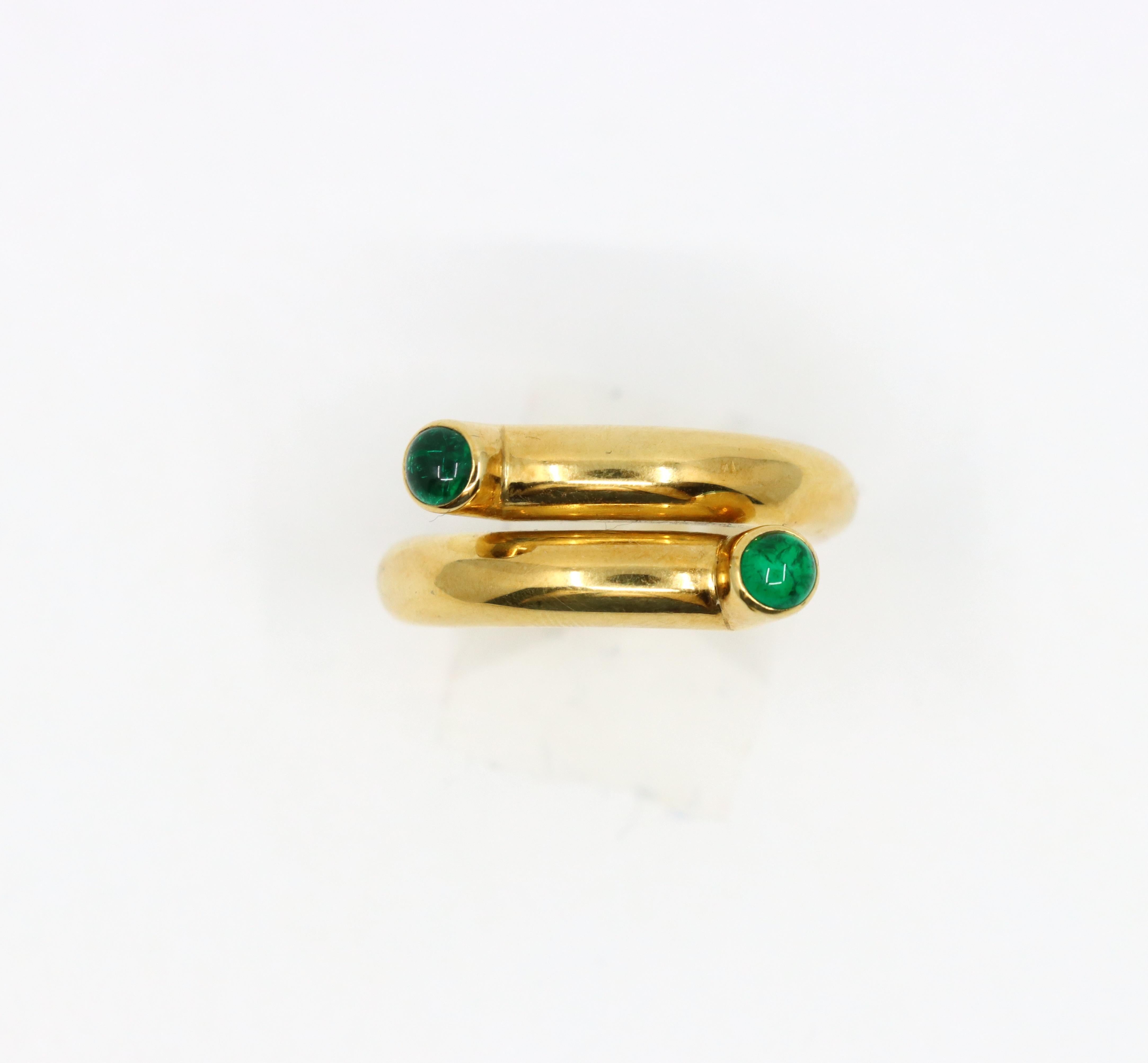 Women's or Men's Tiffany & Co. Schlumberger 18K Gold Emerald Coil Ring For Sale