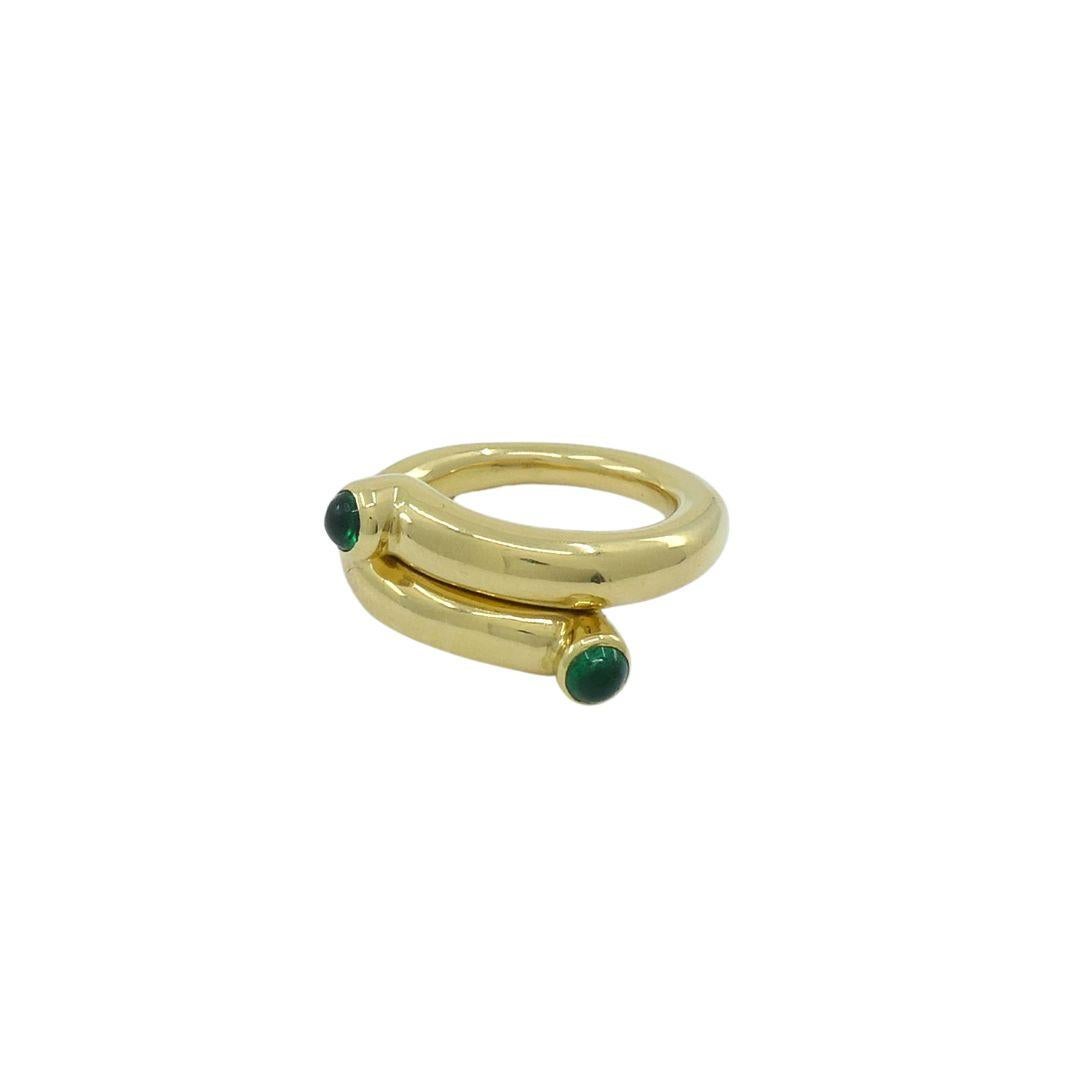 This beautiful Tiffany & Co. ring made by the famous Jean Schlumberger. Most known for his iconic Ribbon Rosette necklace with a 128.54-carat Fancy Yellow diamond. Which was the largest at the time. 

This particular ring is made from 18k gold and
