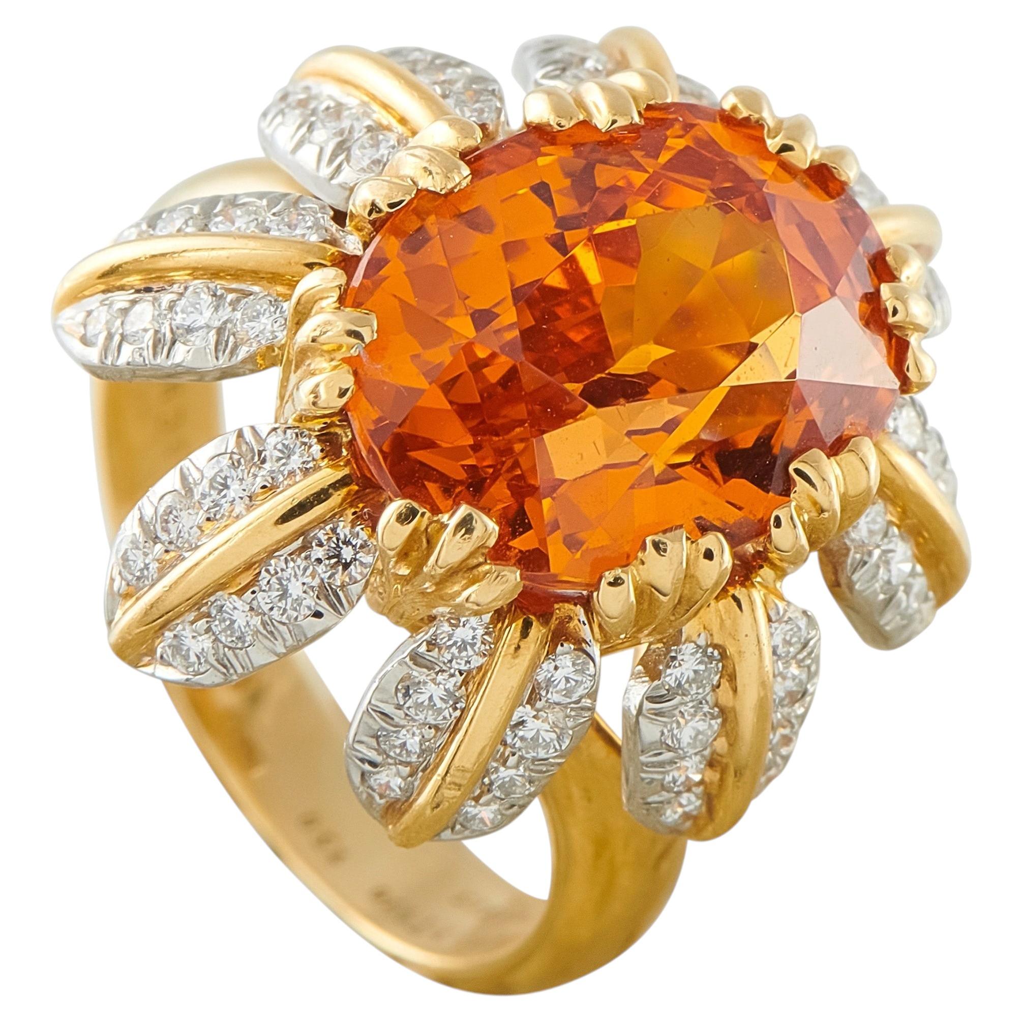 Tiffany & Co. Schlumberger 18K Gold & Platinum 0.55ct Diamond & Spessartite Ring