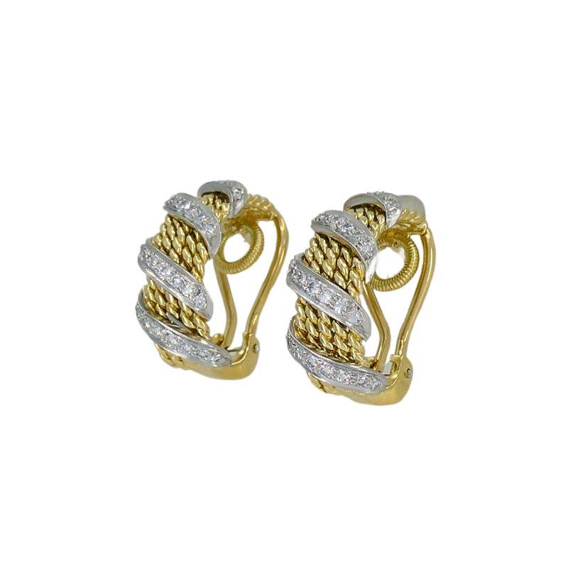 Brilliant Cut Tiffany & Co. Schlumberger 18k Gold Diamond Braided Earrings For Sale