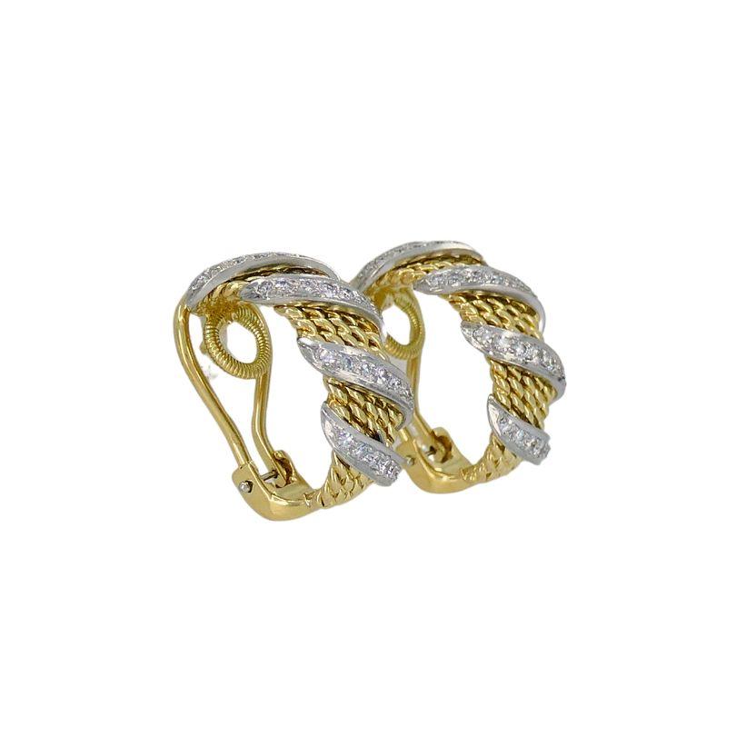 Tiffany & Co. Schlumberger 18k Gold Diamond Braided Earrings In Excellent Condition For Sale In Beverly Hills, CA