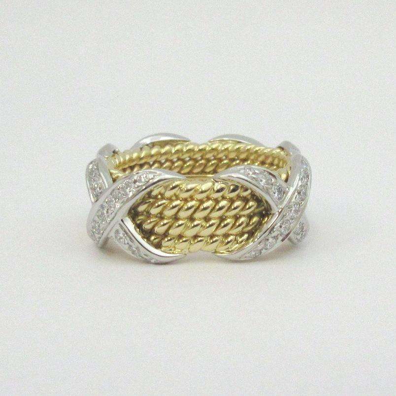 Tiffany & Co. Anillo Schlumberger X de cuatro filas de diamantes en oro de 18 quilates y platino 5,5 en venta 1
