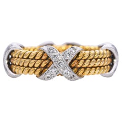 Tiffany & Co. Anillo Schlumberger de oro de 18 quilates, platino y diamantes con cuerda de tres filas en X