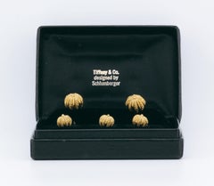 Tiffany & Co. Schlumberger 18k Gold Seed Dumbbell Cufflinks Stud Dress Set