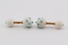 Tiffany & Co. Schlumberger 18K Gold Turquoise Chalcedony Dumbbell Cufflinks