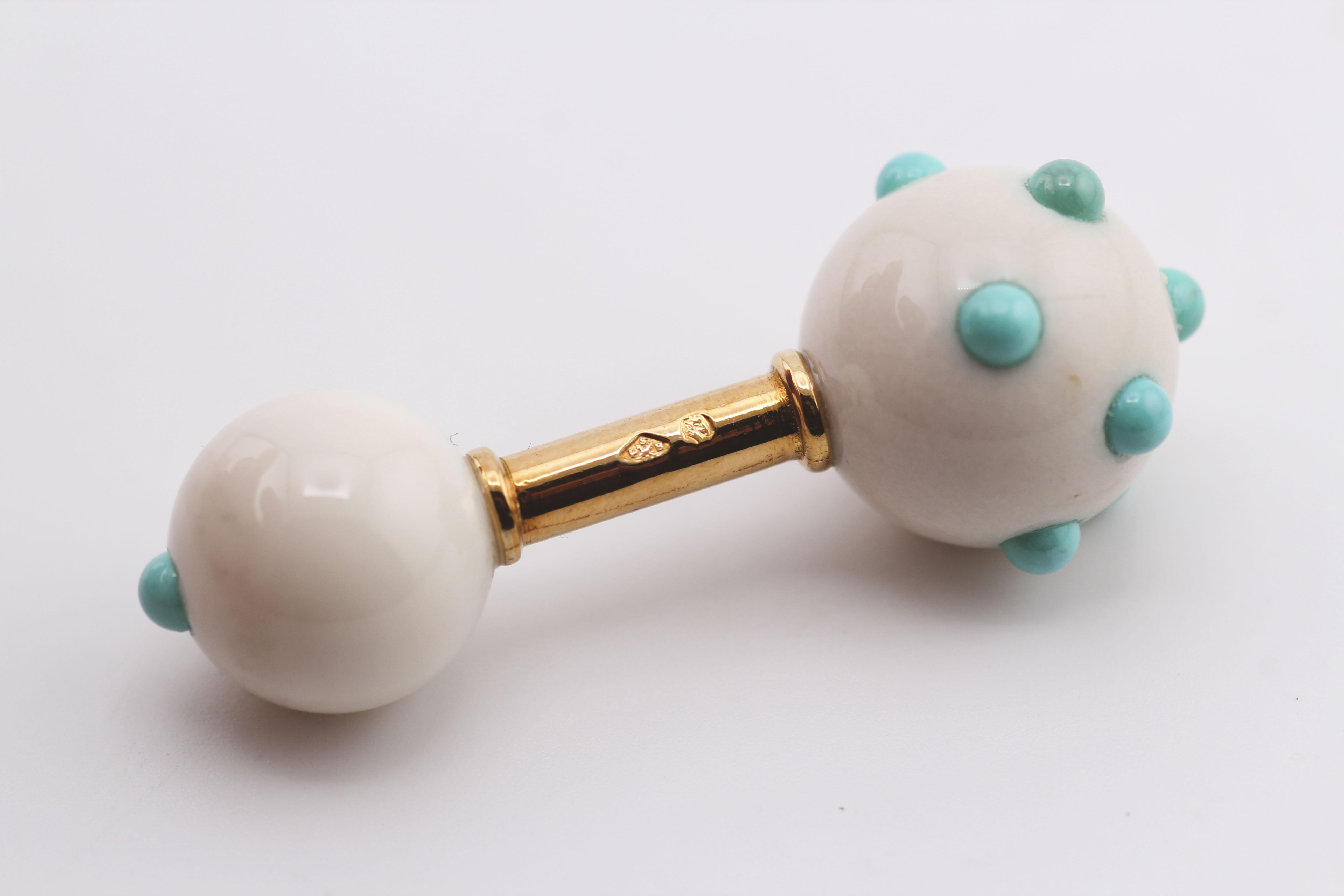Tiffany & Co. Schlumberger 18K Gold Turquoise Chalcedony Dumbbell Cufflinks For Sale 2