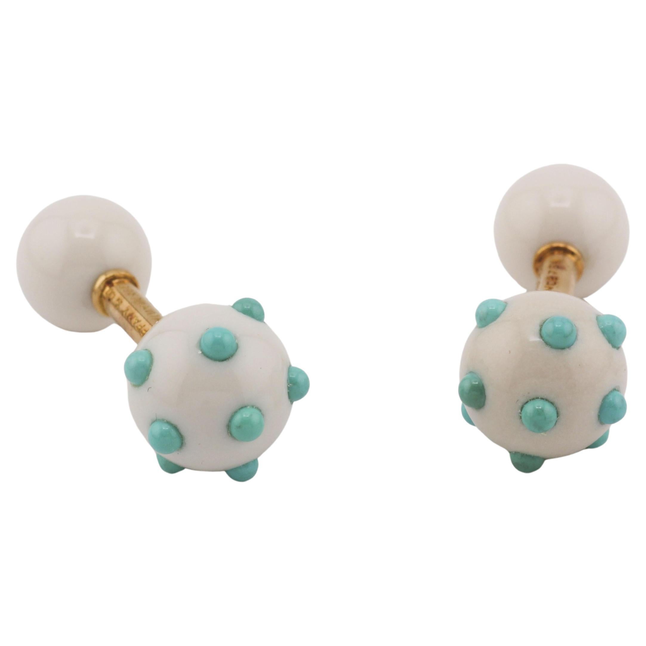 Tiffany & Co. Schlumberger 18K Gold Turquoise Chalcedony Dumbbell Cufflinks