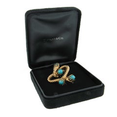 Tiffany & Co. Schlumberger 18k Gold Turquoise Twisted Rope Heart Brooch Pin