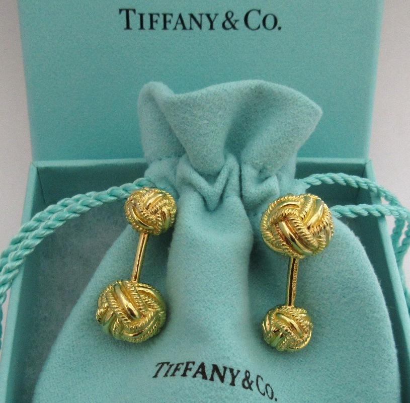 Men's TIFFANY & Co. Schlumberger 18K Gold Woven Knot Cufflinks Cuff links