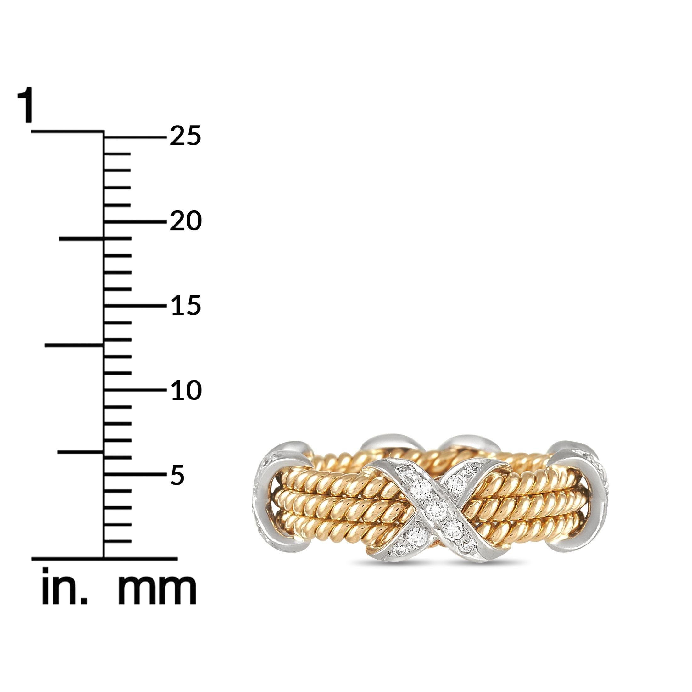 Tiffany & Co. Schlumberger 18k Yellow and White Gold Diamond Three-Row X Ring 1