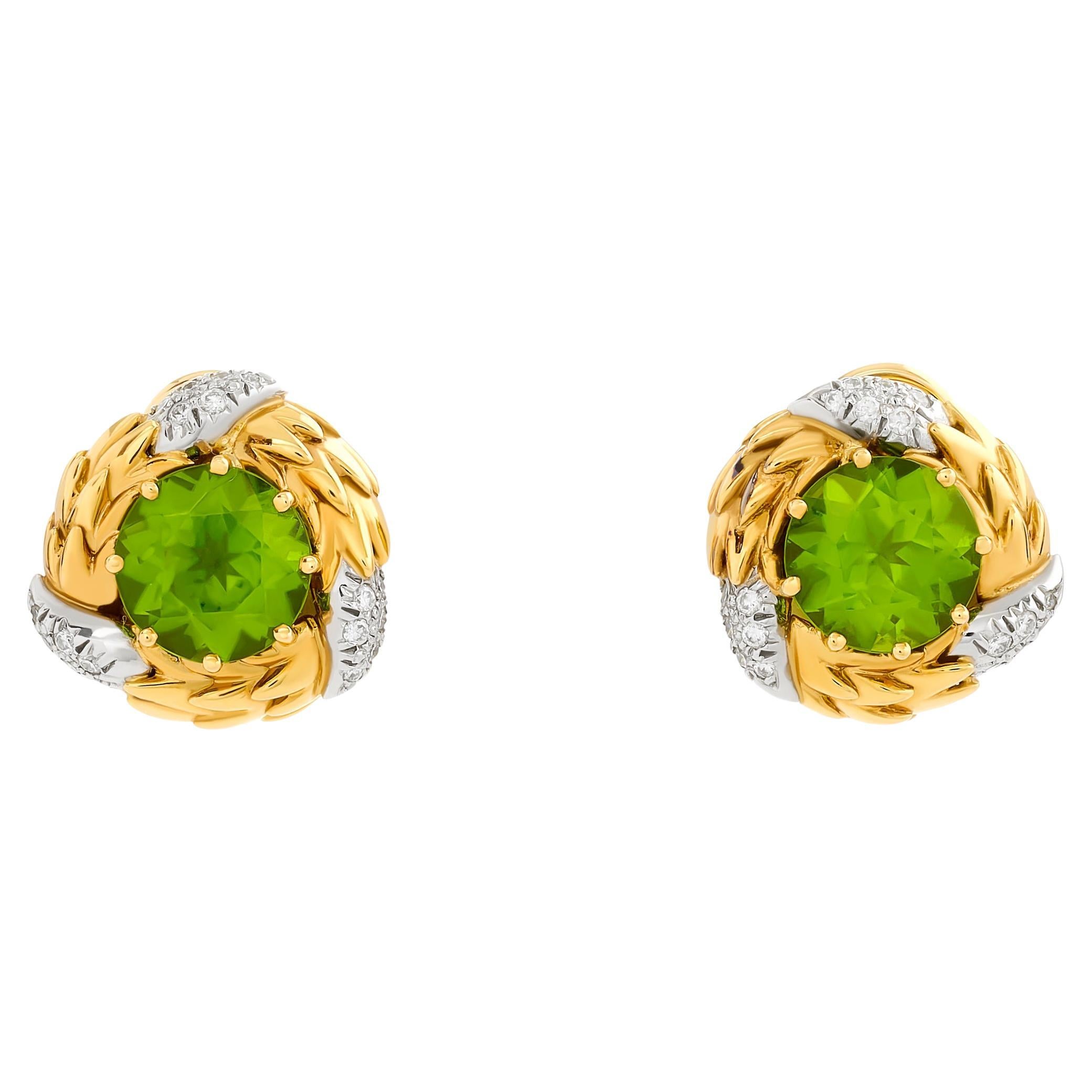 Tiffany & Co. Schlumberger 18K Yellow Gold and Platinum Peridot Diamond Earrings