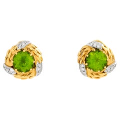 Tiffany & Co. Schlumberger 18K Yellow Gold and Platinum Peridot Diamond Earrings