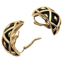 Tiffany & Co. Schlumberger 18k Yellow Gold Black Enamel Croisillon Earrings