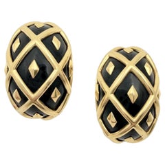 Tiffany & Co. Schlumberger 18k Yellow Gold Black Enamel Croisillon Earrings