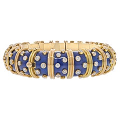 Tiffany & Co. Schlumberger 18K Yellow Gold Blue Enamel Diamond Bracelet
