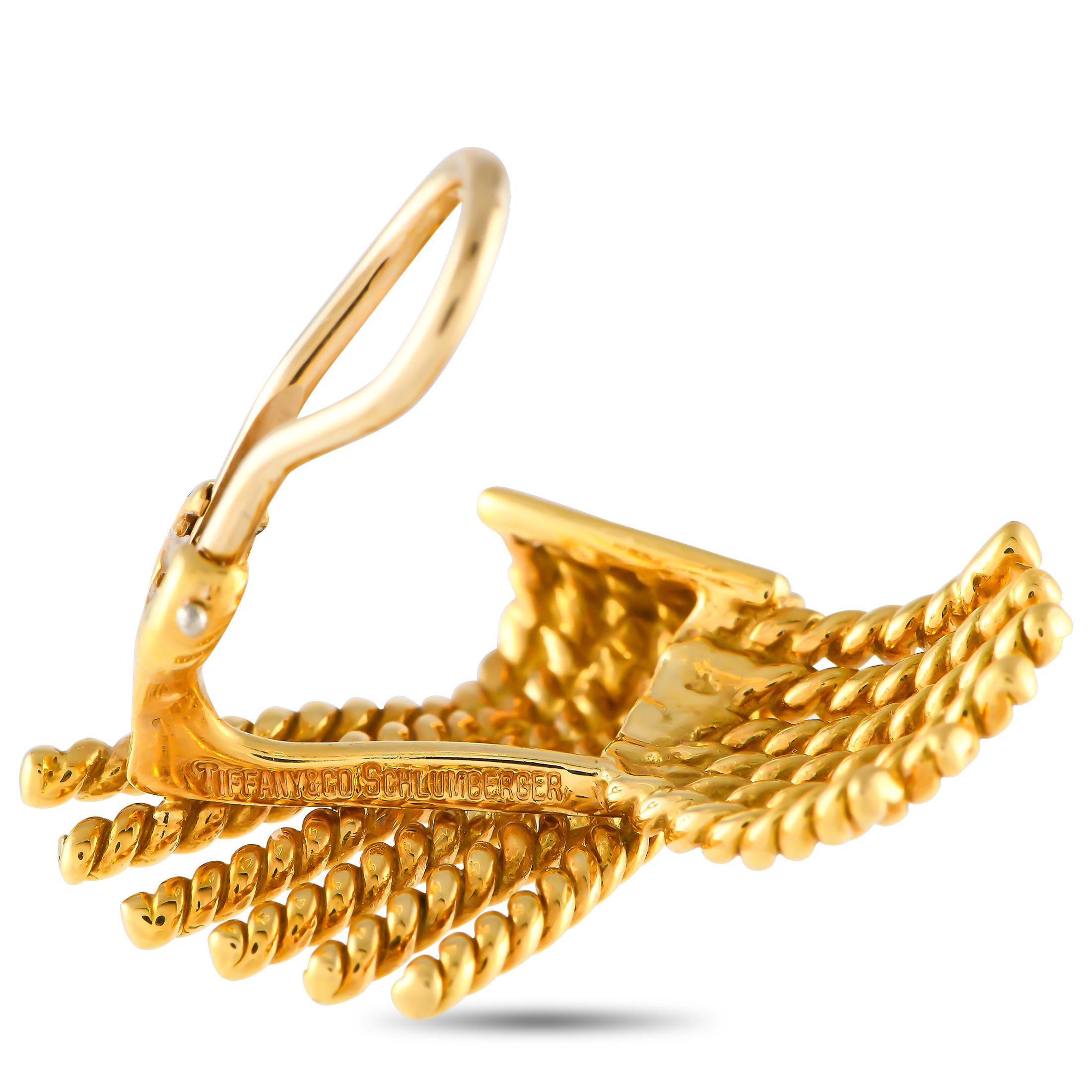 Tiffany & Co. Schlumberger 18K Yellow Gold Clip-On Rope Earrings In Excellent Condition In Southampton, PA
