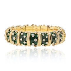 Tiffany & Co. Schlumberger 18K Yellow Gold Deep Green Enamel Diamond Bracelet