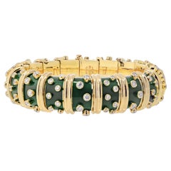 Tiffany & Co. Schlumberger 18K Yellow Gold Deep Green Enamel Diamond Bracelet