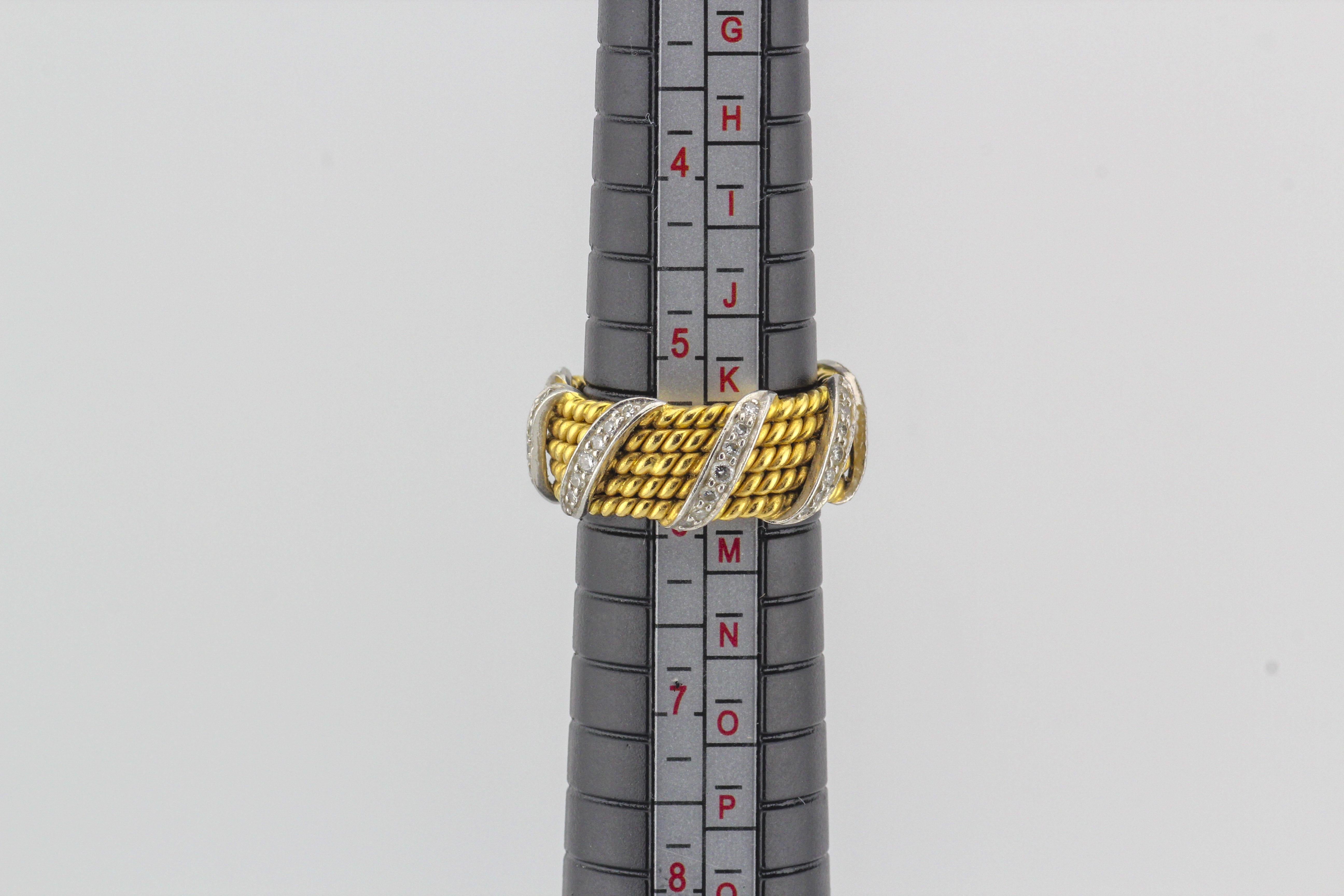 Tiffany & Co. Schlumberger 18 Karat Gelbgold Diamant 5 Reihen Seil-Ring Größe 5,5 im Angebot 1