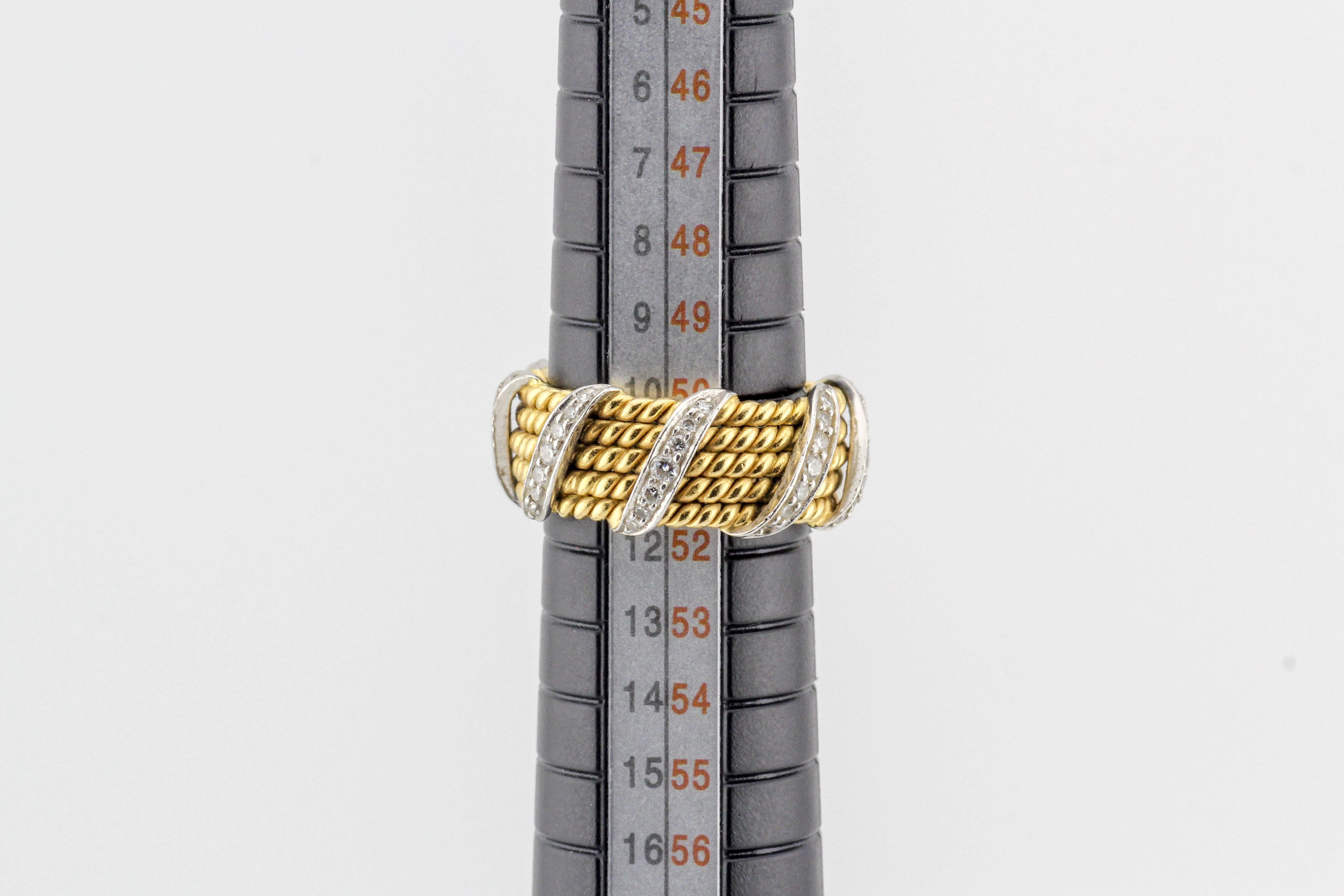 Tiffany & Co. Schlumberger 18K Yellow Gold Diamond 5 Rows Rope Ring Size 5.5 In Good Condition For Sale In Bellmore, NY