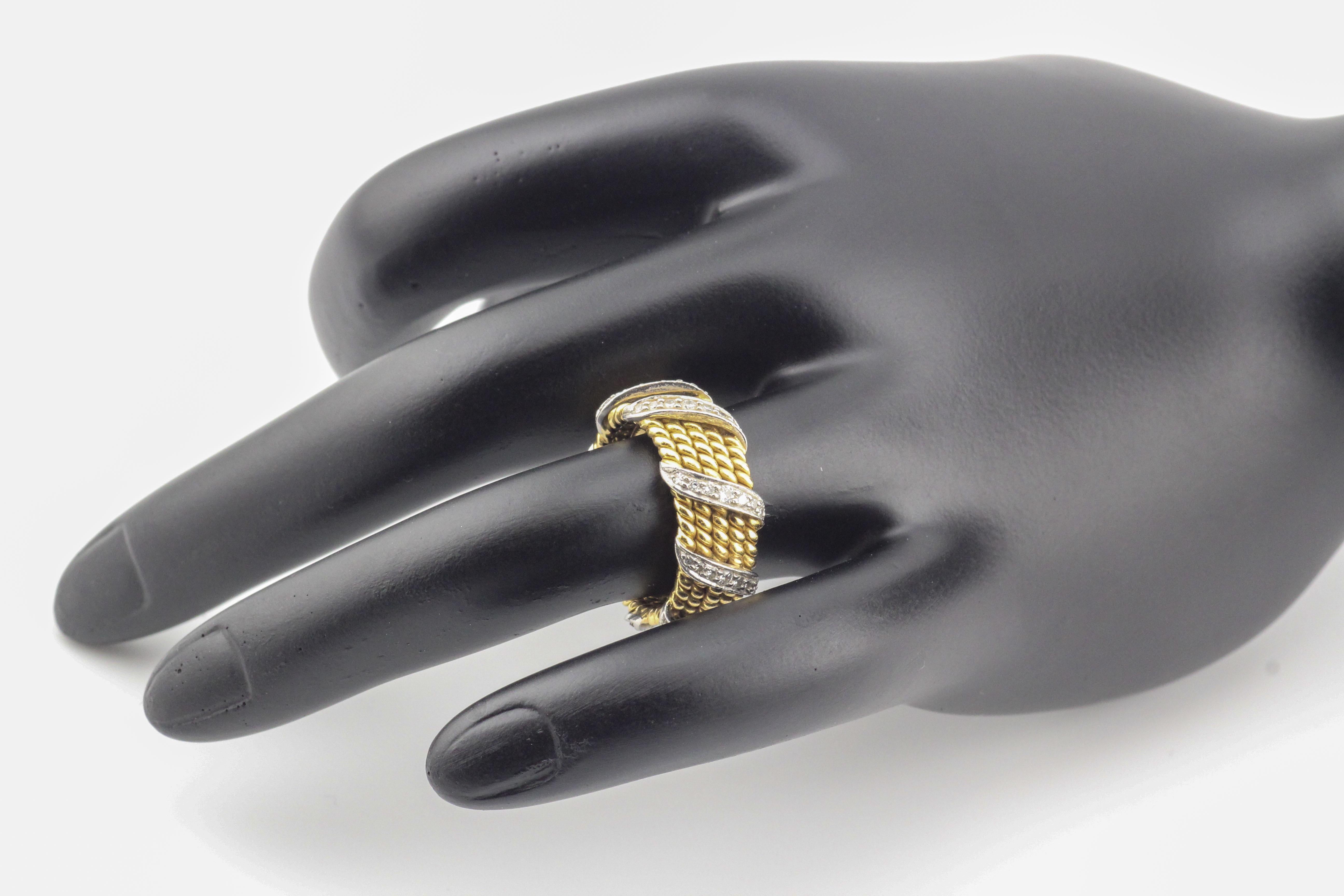 Women's Tiffany & Co. Schlumberger 18K Yellow Gold Diamond 5 Rows Rope Ring Size 5.5 For Sale