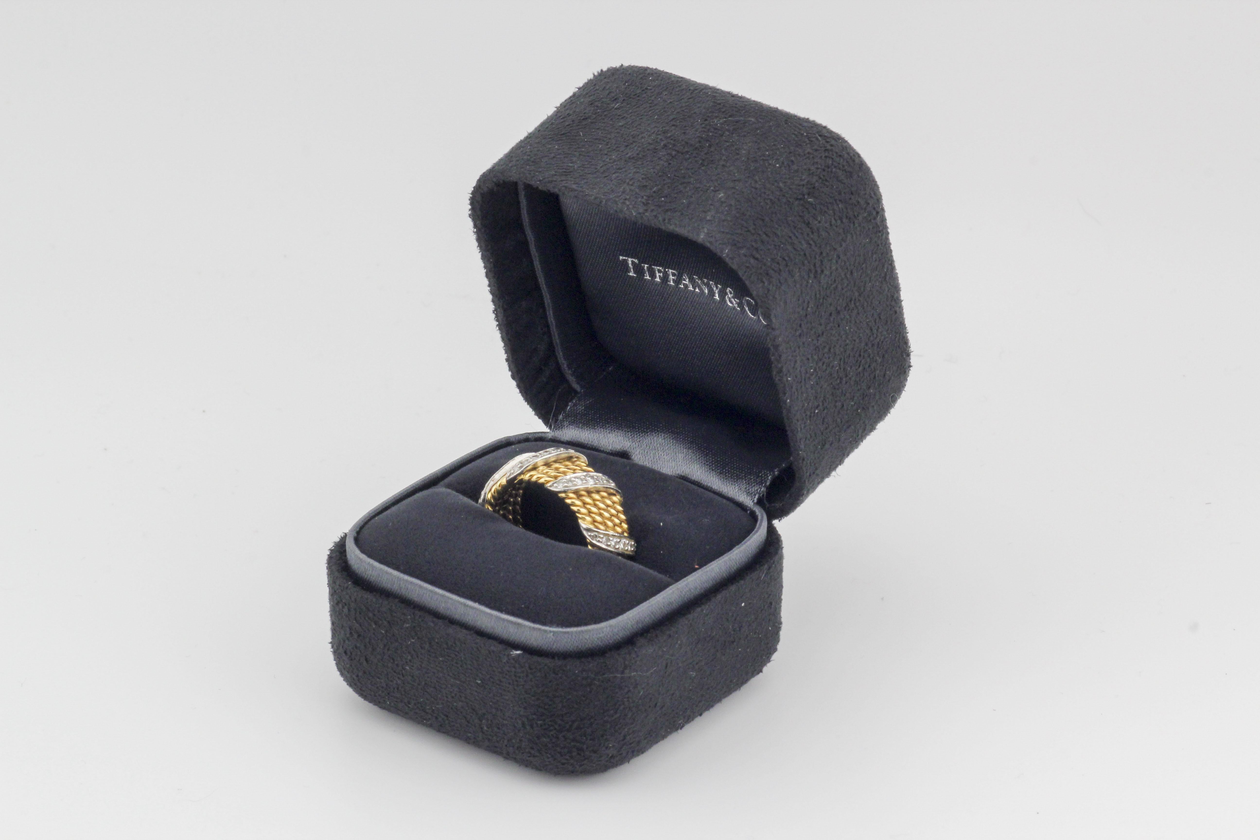 Tiffany & Co. Schlumberger 18K Yellow Gold Diamond 5 Rows Rope Ring Size 5.5 For Sale 1